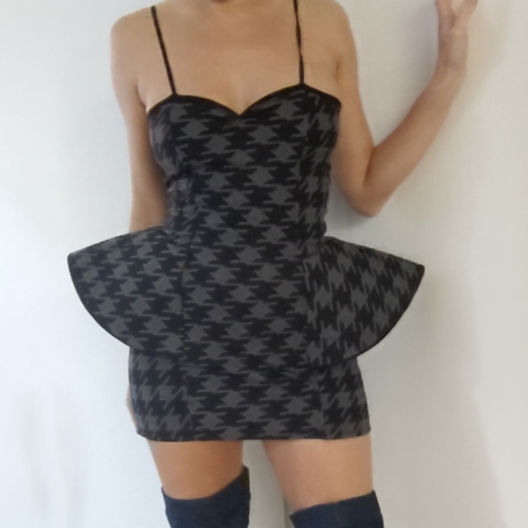 Beyonce designer Grammys Ashton Michael couture houndstooth peplum dress s - Picture 2 of 6